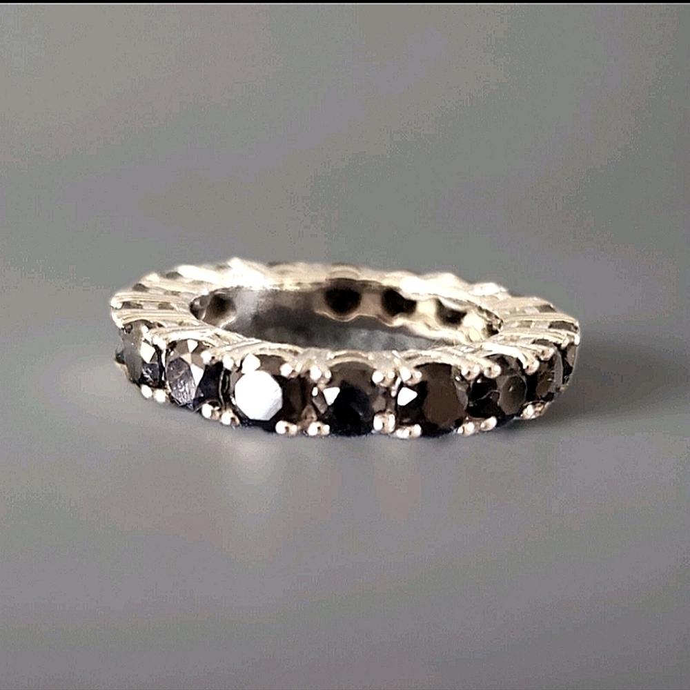 Midnight Sapphire Eternity Band Ring 7.40 Ct Size 8 Platinum Plated